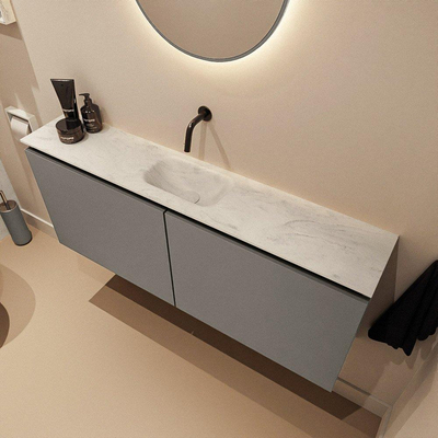 MONDIAZ TURE-DLUX Meuble toilette - 120cm - Smoke - EDEN - vasque Opalo - position centrale - sans trou de robinet