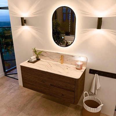 Mondiaz CIRO-DLUX Badkamermeubelset - 120x45x50cm - Solid surface wastafel Nata - 1 wasbak Rechts - 1 kraangat - 2 lades - Dusk