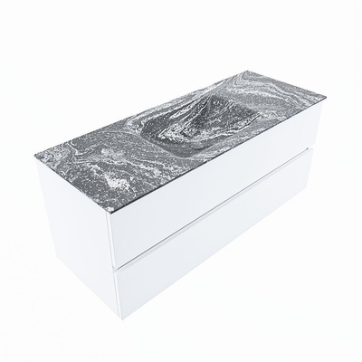 Mondiaz VICA-DLUX ensemble de meuble de salle de bain - 120cm - meuble sous lavabo talc - 2 tiroirs - lavabo encastrée cloud milieu - sans trous de robinet - version haute de 60cm - lave