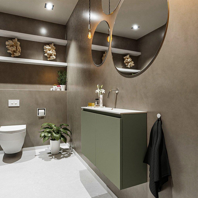 MONDIAZ TURE Toiletmeubel 80x23x50cm met 0 kraangaten 2 deuren army mat Wastafel Eden midden Solid Surface Wit