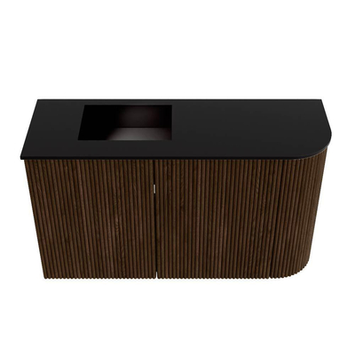 Mondiaz JOYA 71.6cm meuble de salle de bains - arrondi droit couleur Walnut - Vasque FAYE position Gauche Sans trou de robinet couleur Urban.