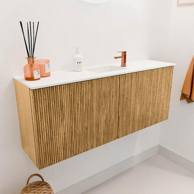 Mondiaz JOYA 100cm toiletmeubel - kleur Oak - Wastafel FAYE positie Midden 1 kraangat kleur Talc.