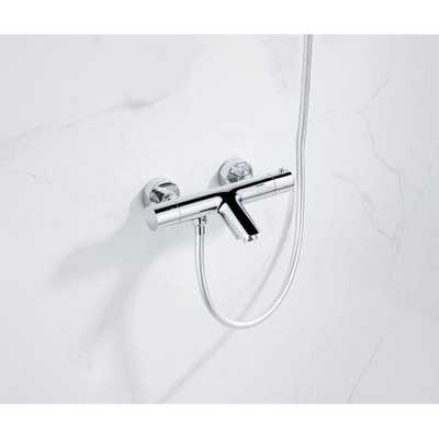 Fortifura Calvi Thermostatische badkraan - met ronde handdouche handdouchehouder en gladde doucheslang - hoogglans chroom