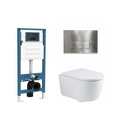 QeramiQ Dely Swirl Ensemble de toilette - réservoir encastré QeramiQ Flush - abattant 35mm - plaque de déclenchement en métal inox - boutons rectangulaires - blanc brillant