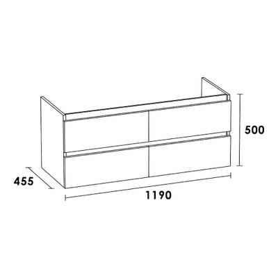 BRAUER Solution Meuble sous vasque 119x45.5x50cm 4 tiroirs 2 espaces siphon sans poignée MFC Birch