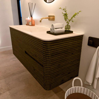 Mondiaz CIRO-DLUX Badkamermeubelset - 120x45x50cm - Solid surface wastafel Meli - 1 wasbak Midden - zonder kraangaten - 2 lades - Shadow