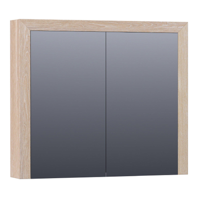 BRAUER Rise armoire de toilette - 80x70x15cm - sans éclairage - 2 portes miroir double face - chêne à lamelles blanc