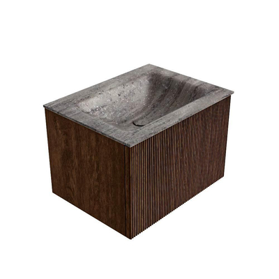 MONDIAZ KURVE-DLUX 60cm badmeubel kleur Walnut met 1 lade en 0 deuren. Wastafel CLOUD Midden zonder kraangat Oza.