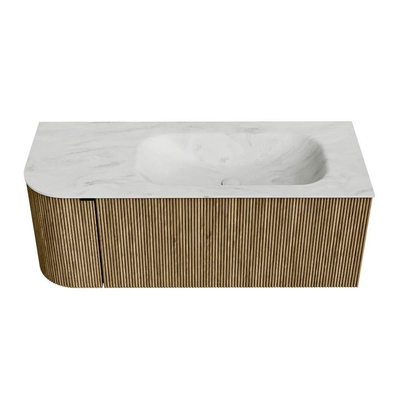 Mondiaz KURVE-DLUX Ensemble de meuble de salle de bains - 115x46x40cm - 1 tiroir - 1 porte - lavabo solid surface - droit - sans trou de robinet - Dusk