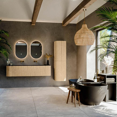 MONDIAZ KURVE 170cm meuble de salle de bains avec module 25 Len R couleur Chêne avec 1 tiroir et 2 portes. Lavabo CLOUD double sans trou de robinet Urban.