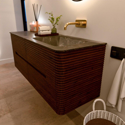 Mondiaz CIRO-DLUX Badkamermeubelset - 130x45x50cm - Solid surface wastafel Lava - 1 wasbak Rechts - zonder kraangaten - 4 lades - Ruby