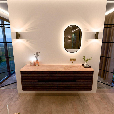 Mondiaz CIRO-DLUX Badkamermeubelset - 170x45x50cm - Solid surface wastafel Saba - 1 wasbak Rechts - zonder kraangaten - 4 lades - Walnut