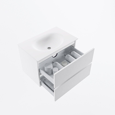 Mondiaz VICA ensemble de meuble de salle de bain - 70cm - meuble sous-vasque talc - 2 tiroirs - lavabo moon milieu - 1 trou de robinet - version haute de 60cm - talc