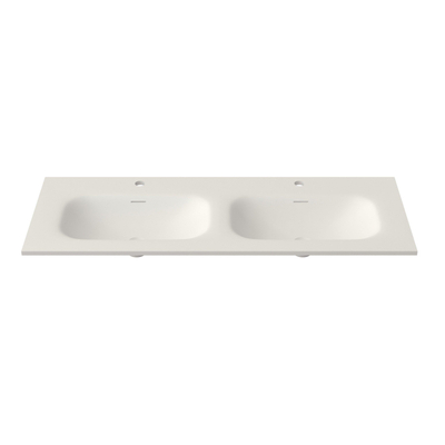 Saniclass Flow Meubelwastafel - 121x46x1.2cm - overloop - 2 wasbakken - 2 kraangaten - solid surface wit mat