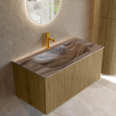 MONDIAZ KURVE-DLUX Meuble de salle de bains 90cm couleur Dusk avec 1 tiroir et 0 porte. Lavabo BIG SMALL Centré 1 trou de robinet Sombra.