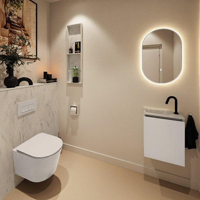 MONDIAZ TURE-DLUX Meuble de toilette 40 cm Linen. Lavabo EDEN Opalo position gauche. Avec 1 trou de robinet.