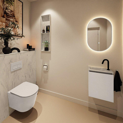 MONDIAZ TURE-DLUX Meuble toilette - 40cm - Linen - EDEN - vasque Opalo - position gauche - 1 trou de robinet
