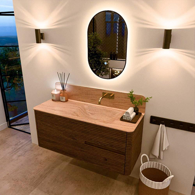Mondiaz CIRO-DLUX Ensemble de meubles de salle de bains - 120x45x50cm - lavabo solid surface Saba - 1 vasque à droite - sans trous de robinet - 2 tiroirs - Dusk