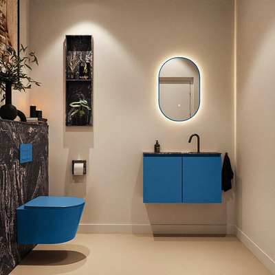 MONDIAZ TURE-DLUX Meuble toilette - 80cm - Jeans - EDEN - vasque Lava - position centrale - 1 trou de robinet