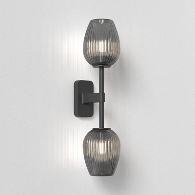 Astro Tacoma Twin Wandlamp/Plafondlamp - 230V - IP44 - ovaal - geribbeld - smoke glas - mat zwart