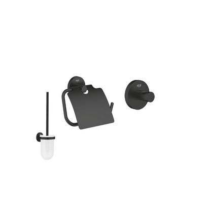 Grohe Essentials Toiletaccessoires - toiletrolhouder - met klep - toiletborstel - handdoekhaak - matte black (mat zwart)