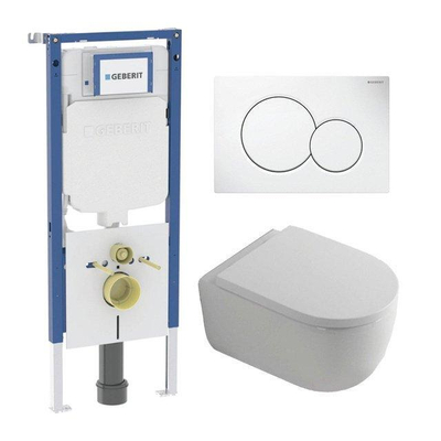 QeramiQ Dely Swirl Toiletset - 36.5x53cm - Geberit UP720 Duofix Sigma inbouwreservoir - 35mm zitting - witte sigma bedieningsplaat - ronde knoppen - mat wit