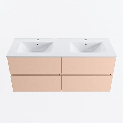 MONDIAZ VICA Badkamermeubelset - 120cm - onderkast rosee - 4 lades - wastafel denia dubbel - 2 kraangaten - 60cm hoge versie - wit glans