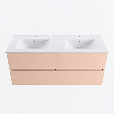 Mondiaz VICA ensemble de meuble de salle de bain - 120cm - meuble sous-vasque rosee - 4 tiroirs - lavabo denia double - 2 trous de robinet - version haute de 60cm - blanc brillant