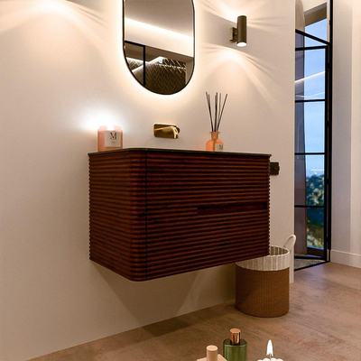 Mondiaz CIRO-DLUX Badkamermeubelset - 80x45x50cm - Solid surface wastafel Lava - 1 wasbak Midden - zonder kraangaten - 2 lades - Ruby