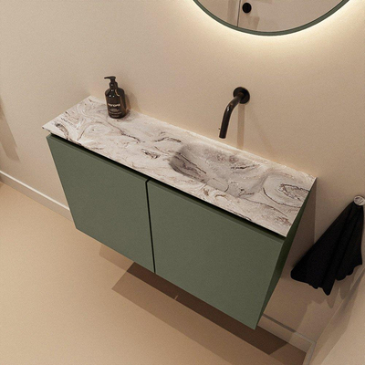MONDIAZ TURE-DLUX Meuble de toilettes 80cm Army. EDEN lavabo Glace position droite. Sans trou de robinet.