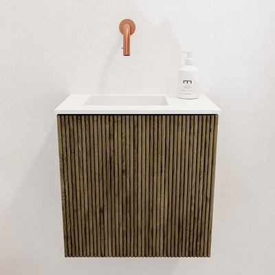 Mondiaz JOYA 40cm toiletmeubel - kleur Dusk - Wastafel FAYE positie Links Zonder kraangat kleur Talc.