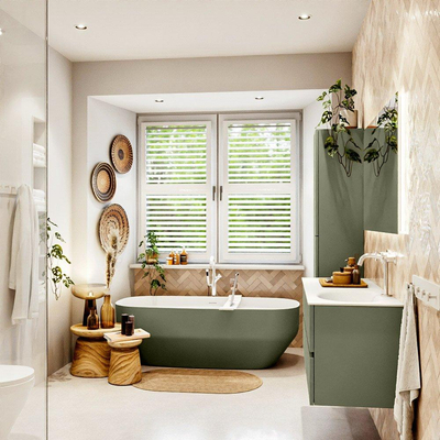 Mondiaz VICA Ensemble meuble de salle de bains - 120cm - army - 2 tiroirs - Lavabo MOON - droit - 1 trou de robinet - couleur talc - Version XL 60cm de hauteur