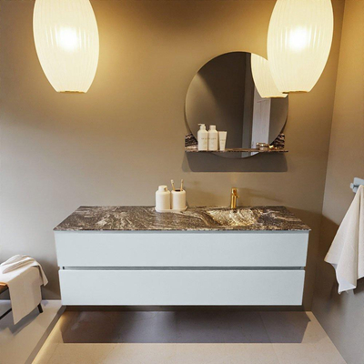 Mondiaz VICA-DLUX Ensemble de meuble de salle de bain - 150cm - meuble sous-vasque argile - 2 tiroirs - lavabo encastré nuage droite - 1 trou de robinet - version haute 60cm - lave