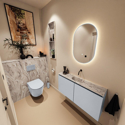 MONDIAZ TURE-DLUX Meuble toilette - 100cm - Clay - EDEN - vasque Glace - position centrale - sans trou de robinet