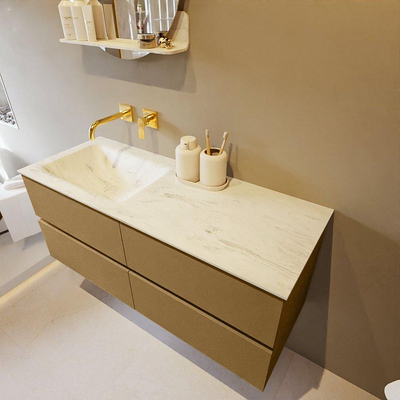 Mondiaz VICA-DLUX ensemble de meuble de salle de bain - 120cm - meuble sous-vasque oro - 4 tiroirs - lavabo encastré cloud gauche - sans trous de robinet - version haute de 60cm - opalo