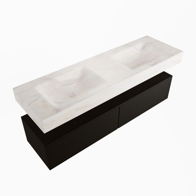 Mondiaz ALAN-DLUX Ensemble de meuble - 150cm - meuble Urban mat - 2 tiroirs - Lavabo Cloud Ostra suspendu - vasque gauche et droite - 0 trous de robinet