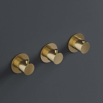 Hotbath Cobber Afbouwdeel - inbouw douche thermostaat - met 2 stopkranen horizontale plaatsing - PVD - geborsteld messing (goud)