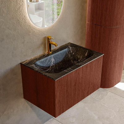 Mondiaz KURVE-DLUX Badkamermeubelset - 70x46x40cm - 1 lade - wastafel solid surface - midden - 1 kraangat - Ruby