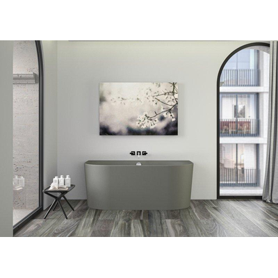 Plieger Kansas Baignoire semi-autoportante - 155x80x60cm - avec arrivée d'eau - avec garniture de vidage et trop-plein - avec pieds - acrylique - gris ciment
