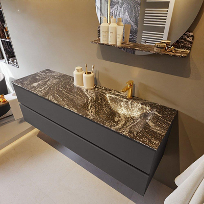 Mondiaz VICA-DLUX ensemble de meuble de salle de bain - 150cm - meuble sous-vasque gris foncé - 2 tiroirs - lavabo encastré cloud droite - 1 trou de robinet - version haute de 60cm - lave