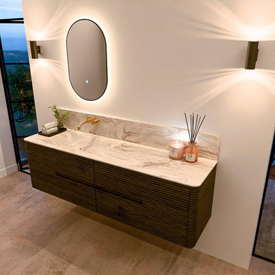 Mondiaz CIRO-DLUX Meuble de salle de bains - 170x45x50cm - plan vasque solid surface Frappe - 1 vasque à gauche - sans trous de robinet - 4 tiroirs - Shadow