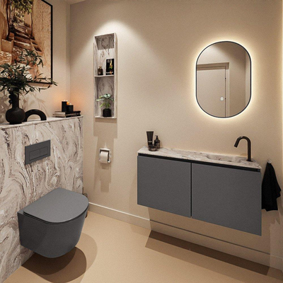 MONDIAZ TURE-DLUX 100cm toiletmeubel Dark Grey. EDEN wastafel Glace positie rechts. Met 1 kraangat.