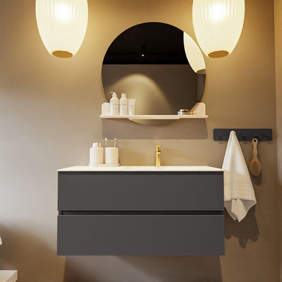 Mondiaz VICA-DLUX Ensemble de meuble de salle de bain - 100cm - meuble sous-vasque gris foncé - 2 tiroirs - lavabo encastré cloud droite - 1 trou de robinet - version haute de 60cm - ostra