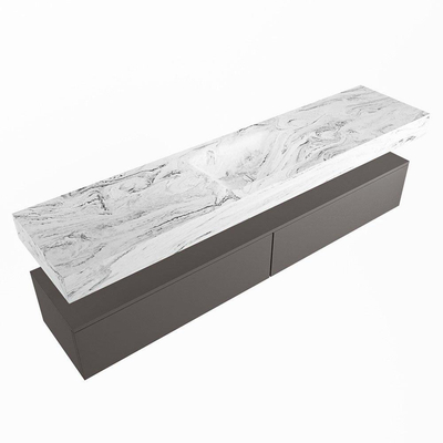 Mondiaz ALAN-DLUX Ensemble de meuble - 200cm - meuble Dark grey mat - 2 tiroirs - Lavabo Cloud Glace suspendu - vasque Centre - 0 trous de robinet