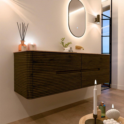 Mondiaz CIRO-DLUX Meuble de salle de bains - 160x45x50cm - Plan vasque Solid surface Arena - 1 lavabo à droite - sans trous de robinet - 4 tiroirs - Shadow