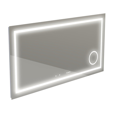 Thebalux miroir modèle I 140x75 aluminium bande lumineuse intégrée tout autour dans le miroir équipée de LED LED indirecte partie inférieure Bluetooth commutateur tactile chauffage de miroir miroir grossissant éclairé et prise de courant