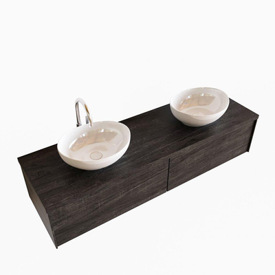 Mondiaz LUSH Meuble salle de bains Dark brown/Brun foncé 2 tiroirs 150x30x45cm lavabo BARCO double 2 trous de robinet