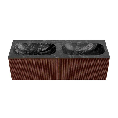 Mondiaz KURVE-DLUX Ensemble de meuble de salle de bains - 140x46x40cm - 2 tiroirs - vasque solid surface - double - 2 trous de robinet - Ruby
