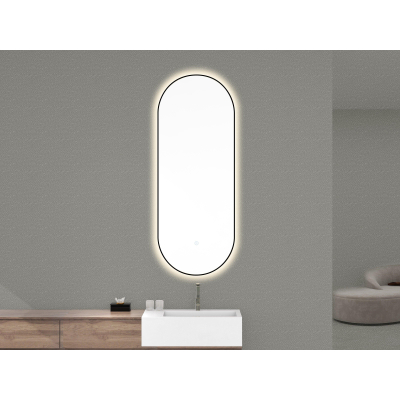 Wiesbaden Nomi Spiegel - met lijst ovaal - met LED dimbaar en spiegelverwarming - 50x100cm - mat zwart