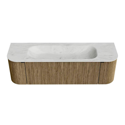 Mondiaz KURVE-DLUX Ensemble de meuble de salle de bains - 150x46x40cm - 1 tiroir - 2 portes - vasque solid surface - au centre - sans trou de robinet - Dusk